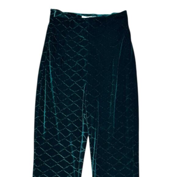 Weili Zheng NEW Embossed Velvet Straight leg Pants Green XS Zipper Ankles $350 - Picture 2 of 8